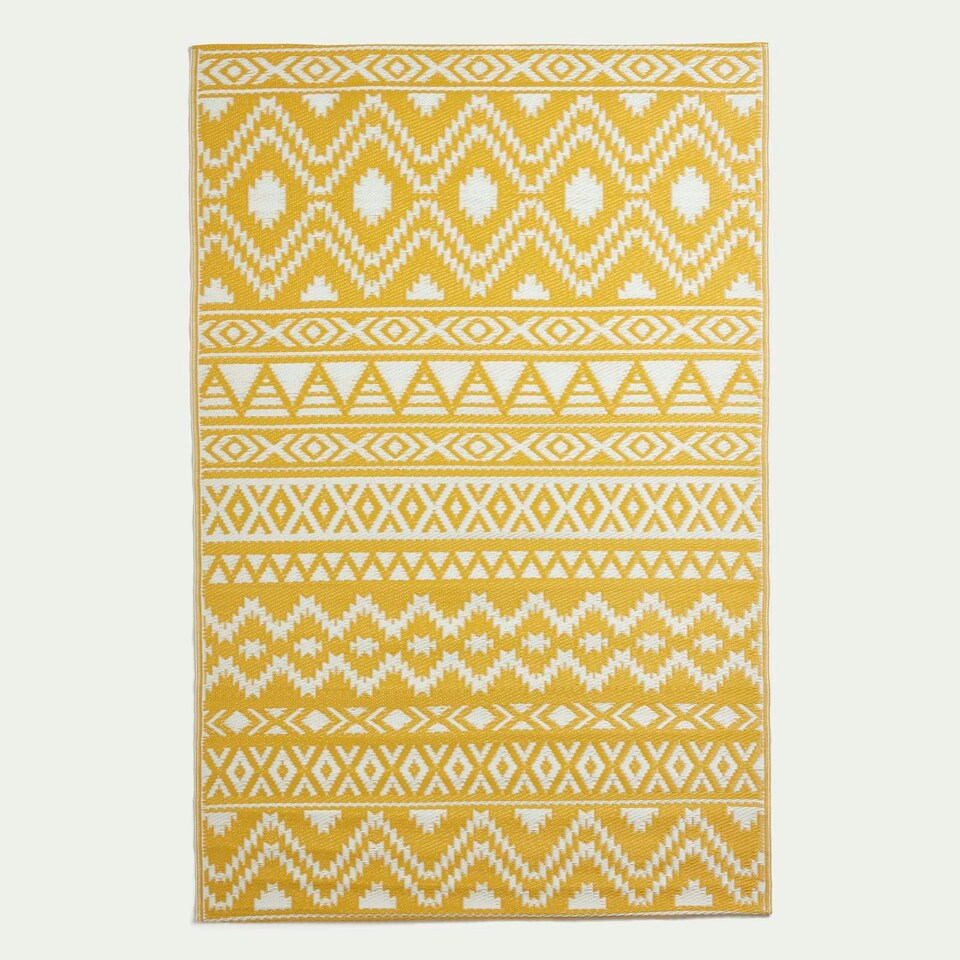 image 1 of Homescapes Outdoor Rug Luxury Waterproof Reversible Recycled, For Garden, Anna Aztec Yellow | 180 x 270 cm