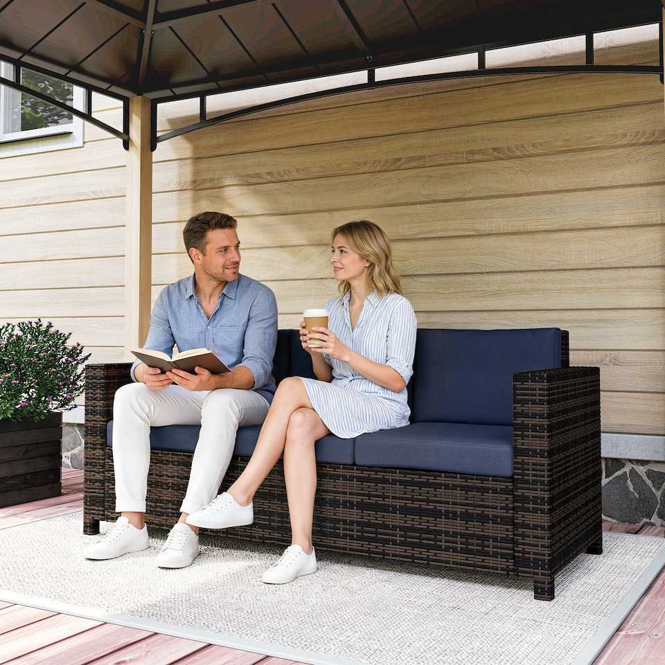 image 1 of Outsunny Rattan Wicker 3-seater Sofa Chair Patio Furniture, Dark Blue | Blue | Orange | Three Seater
