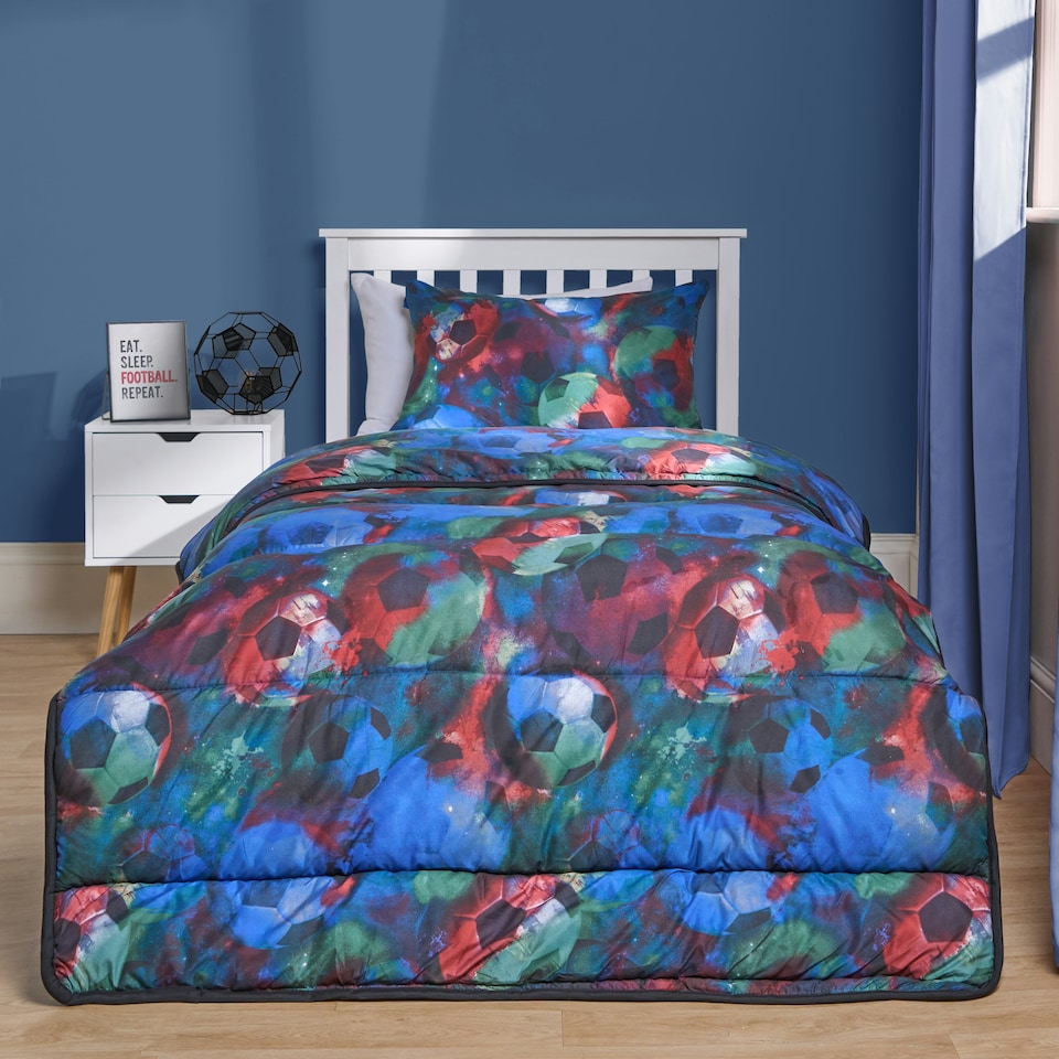 image 1 of OHS Reversible Coverless 10.5 Tog Soft Plush All Year Round Duvet Cover and Pillowcase Bedding Set Multi | Neon Multi Football | Single
