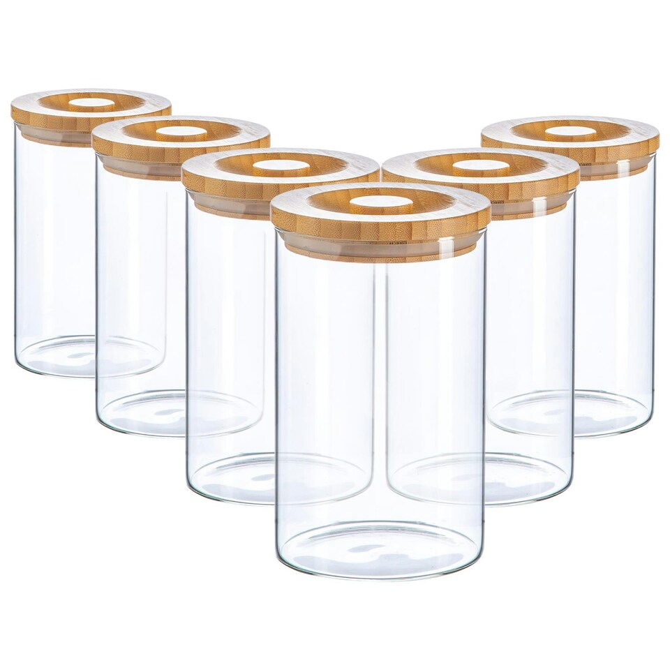 image 1 of Argon Tableware Scandi Storage Jar with Wooden Lid - 1 Litre - Pack of 6