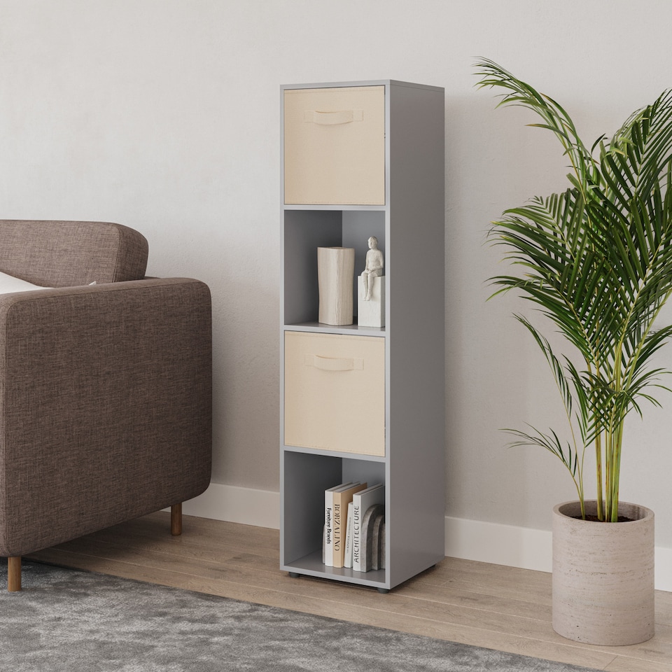 image 1 of 4 -Cube Tall Shelving Unit With Non Woven Inserts | Grey | Grey & Cream | 1