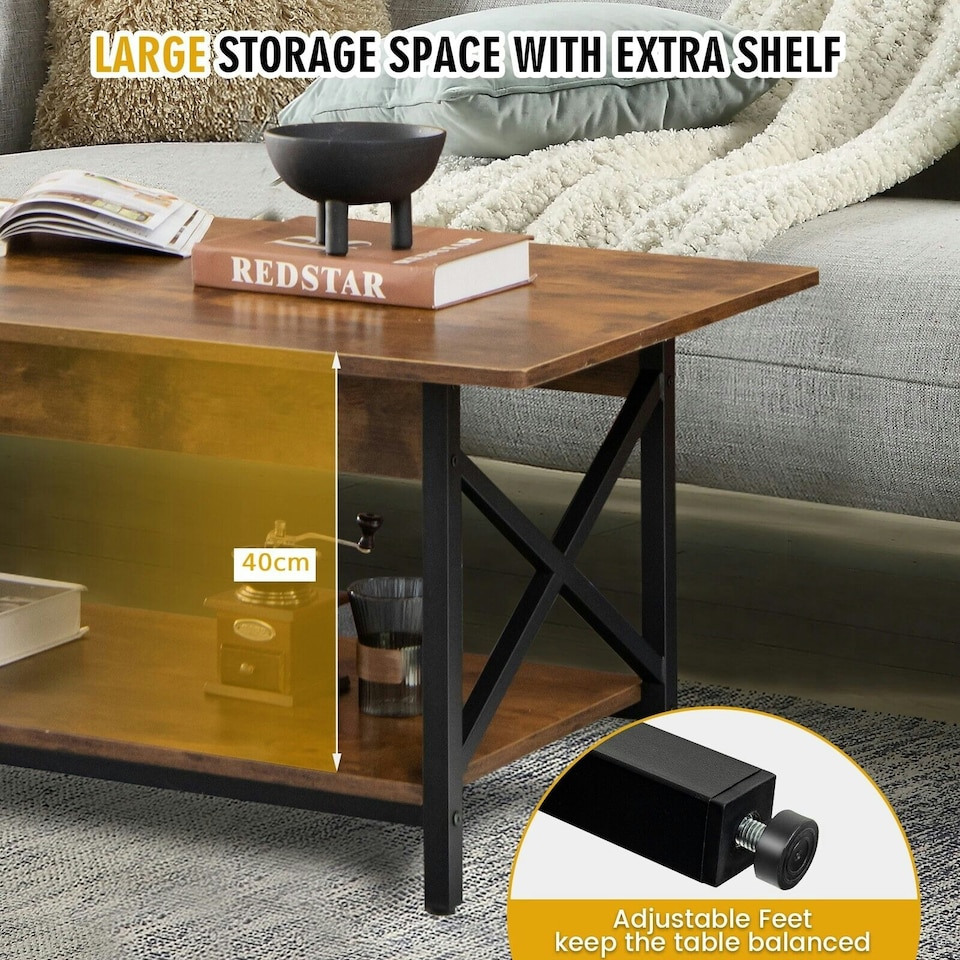 image 1 of COSTWAY 2-Tier Industrial Coffee Table with Storage Shelf | Brown