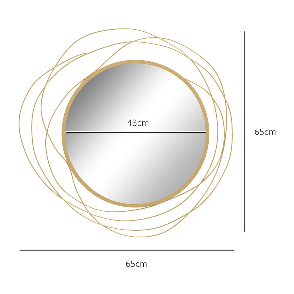 image 1 of HOMCOM Metal Wall Art 65cm Round Mirror for Living Room Dining Room Gold Tone