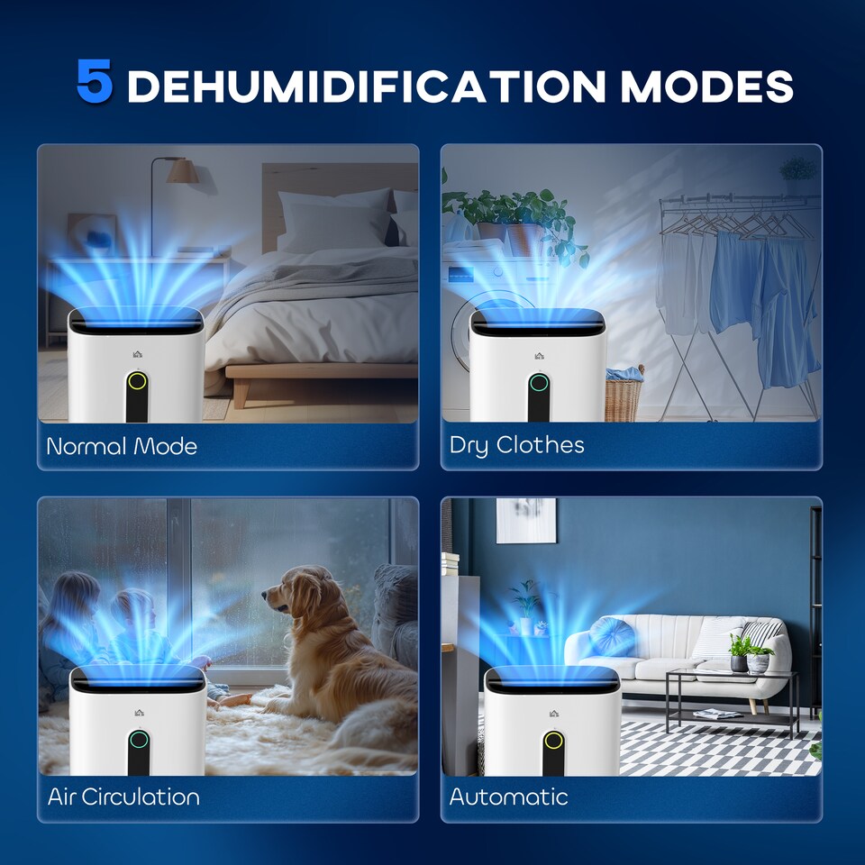 image 1 of HOMCOM 20LDay Dehumidifier with Air Purifier and HEPA Filter, 24H Timer, 4 Modes, Electric Moisture Air Dehumidifier for Home Laundry Basement, White