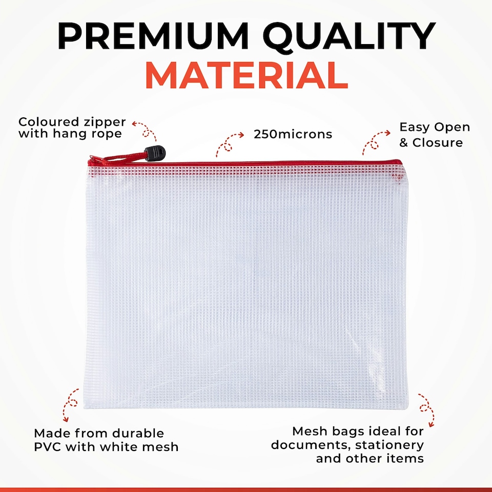 image 1 of Pack of 12 A6 Grey PVC Mesh Zip Bags