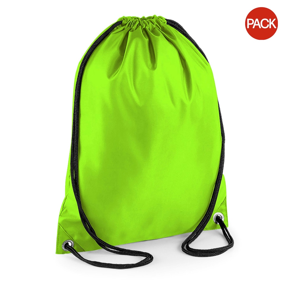 image 1 of BagBase Budget Water Resistant Sports Gymsac Drawstring Bag (11 Litres) (Pack of 2) - Lime - One Size | Green | One Size