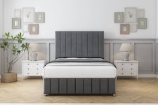 Sloomy California Armour Coniston Divan Bed With Mattress 2 Drawers Footend With 54" Floor Standing Headboard & 12" Matching Footboard 5' King | Grey | Armour | King | 1