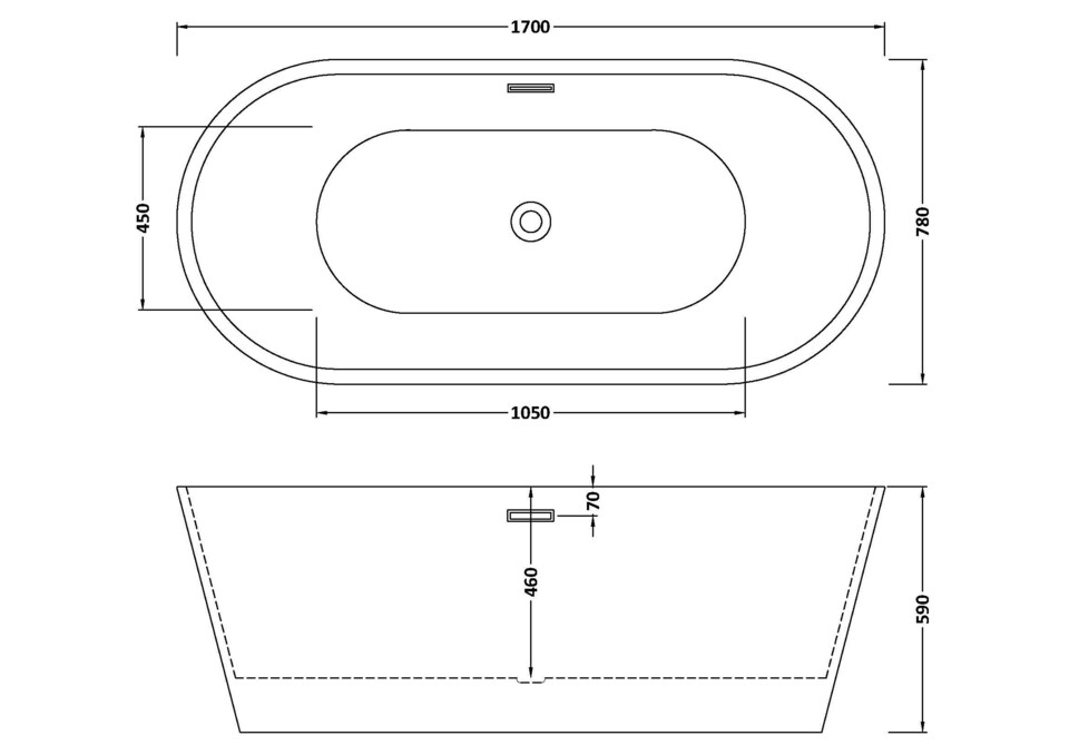 image 1 of Balterley Contemporary Rounded Rectangular Freestanding Bath: Modern Double-Ended Acrylic Bath | White | White | 1700 x 780 x 590mm