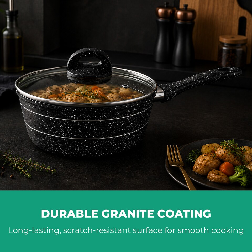 image 1 of ROYALFORD 20Cm Saucepan Induction Safe Sauce Pot with Tempered Glass Lid