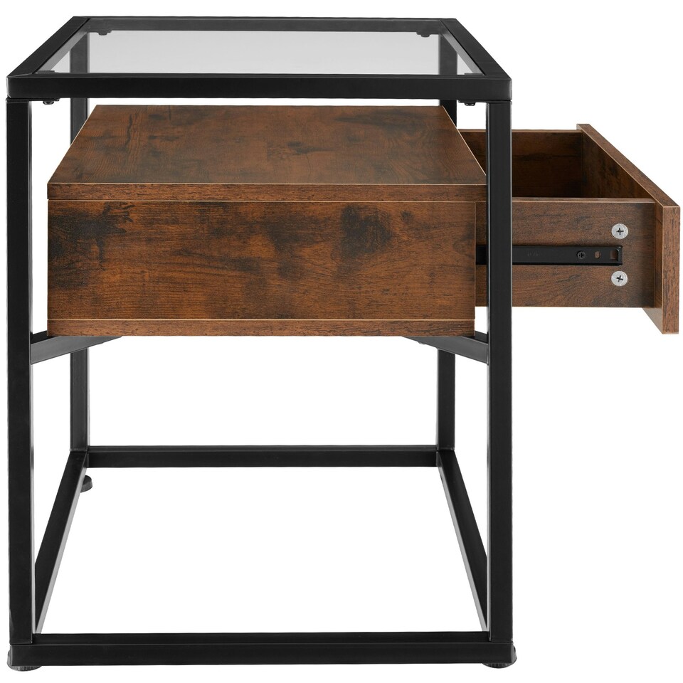 image 1 of Nightstand with glass surface and drawer Brown | Dark Wood