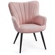 image 2 of Yaheetech Modern Pleated Curved Back Fabric Accent Chair Pink