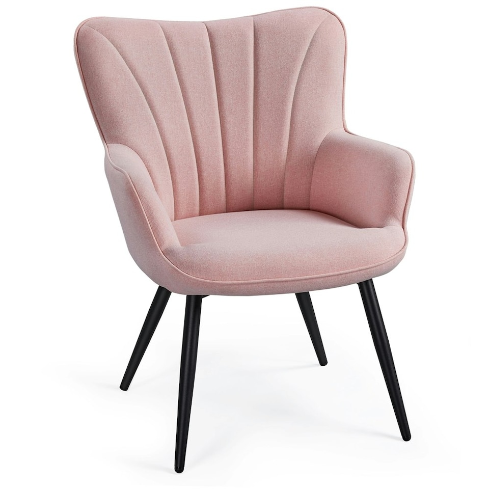 image 1 of Yaheetech Modern Pleated Curved Back Fabric Accent Chair Pink