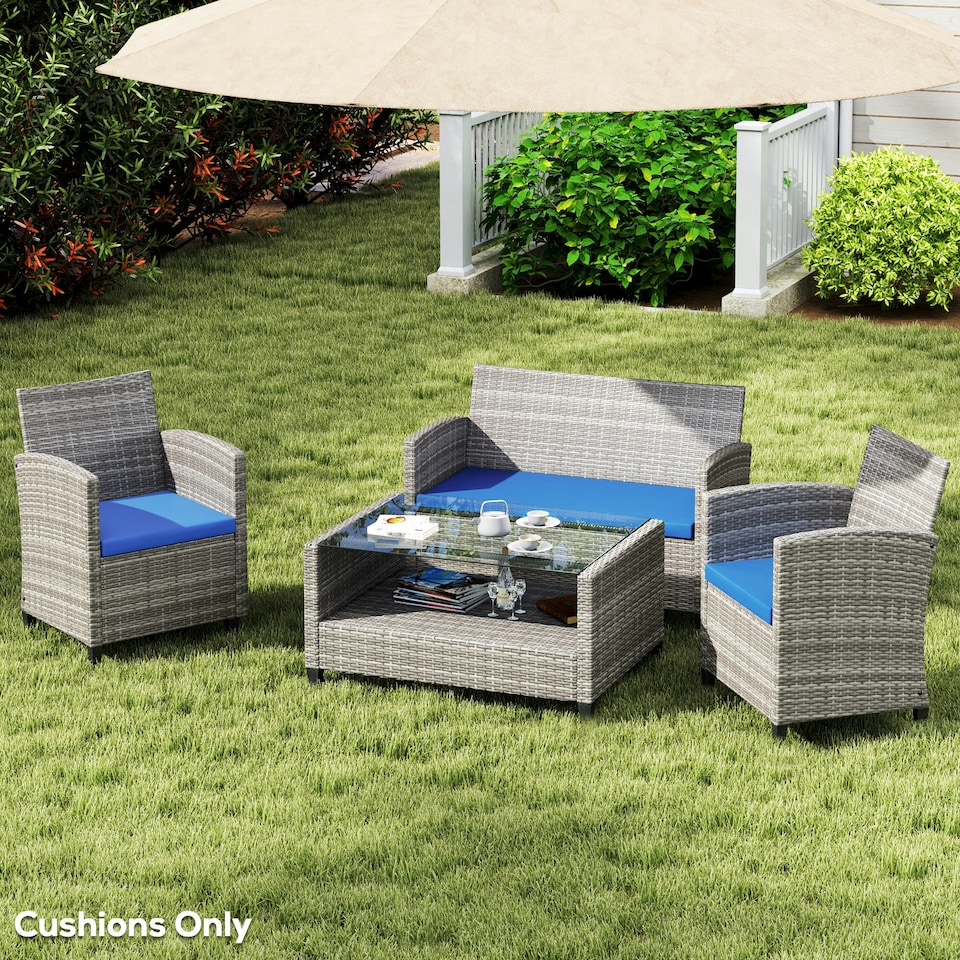 image 1 of Outsunny 3PCs Rattan Garden Seat Cushions Pads for Patio Furniture Green | Green