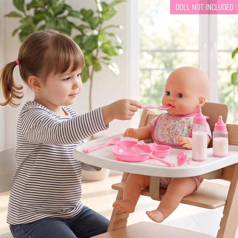 image 1 of BiBi Doll Feeding Set 6 Pc Baby Doll Accessory Playset Pink Plate Utensils