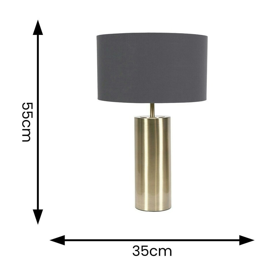 image 1 of ValueLights Lexy Antique Brass Dimmable Table Lamp Charcoal Shade | Gold