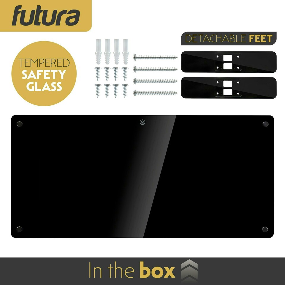 image 1 of Futura 2000W Smart Wifi Heater Electric Panel Wall Mounted Black Glass Radiator