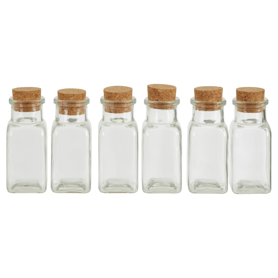 image 1 of Interiors by Premier Set of Six Square Small Glass Jars, 160ml Capacity Each, Eco-Friendly Glass with Airtight Cork Lids
