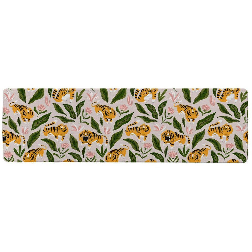 image 1 of cute tigers and tropical leaves and flowers Designer (Runner Rug)