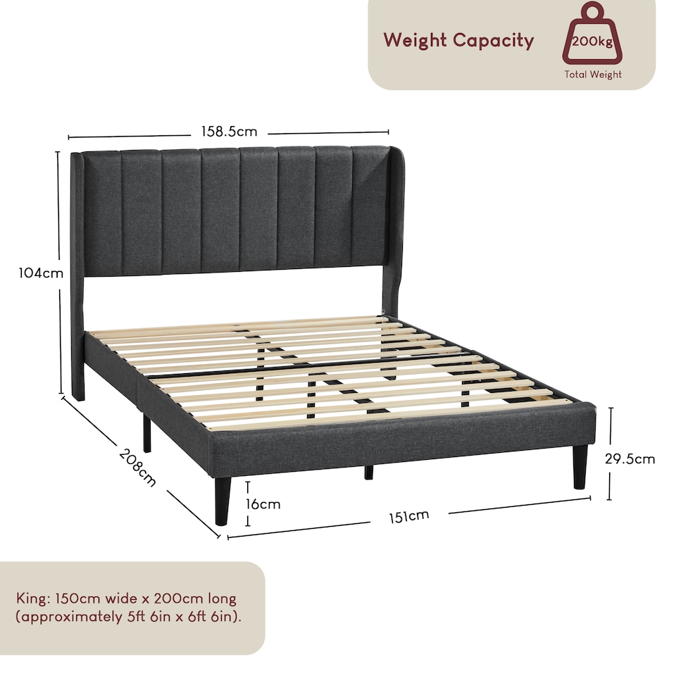 image 1 of Vida Designs Vianna Dark Grey Linen Fabric Bedroom Bed Frame - King Size