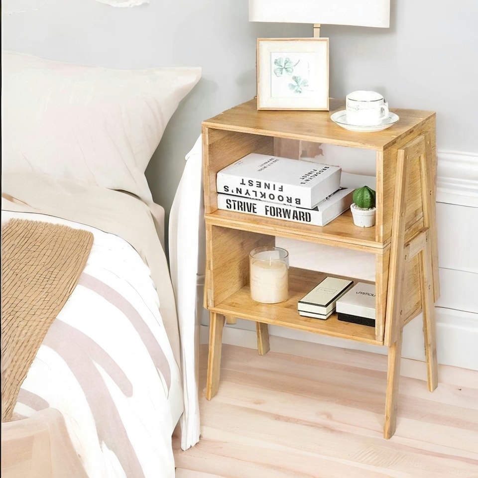 image 1 of Set Of 2 Wooden Stackable Bedside Tables Brown
