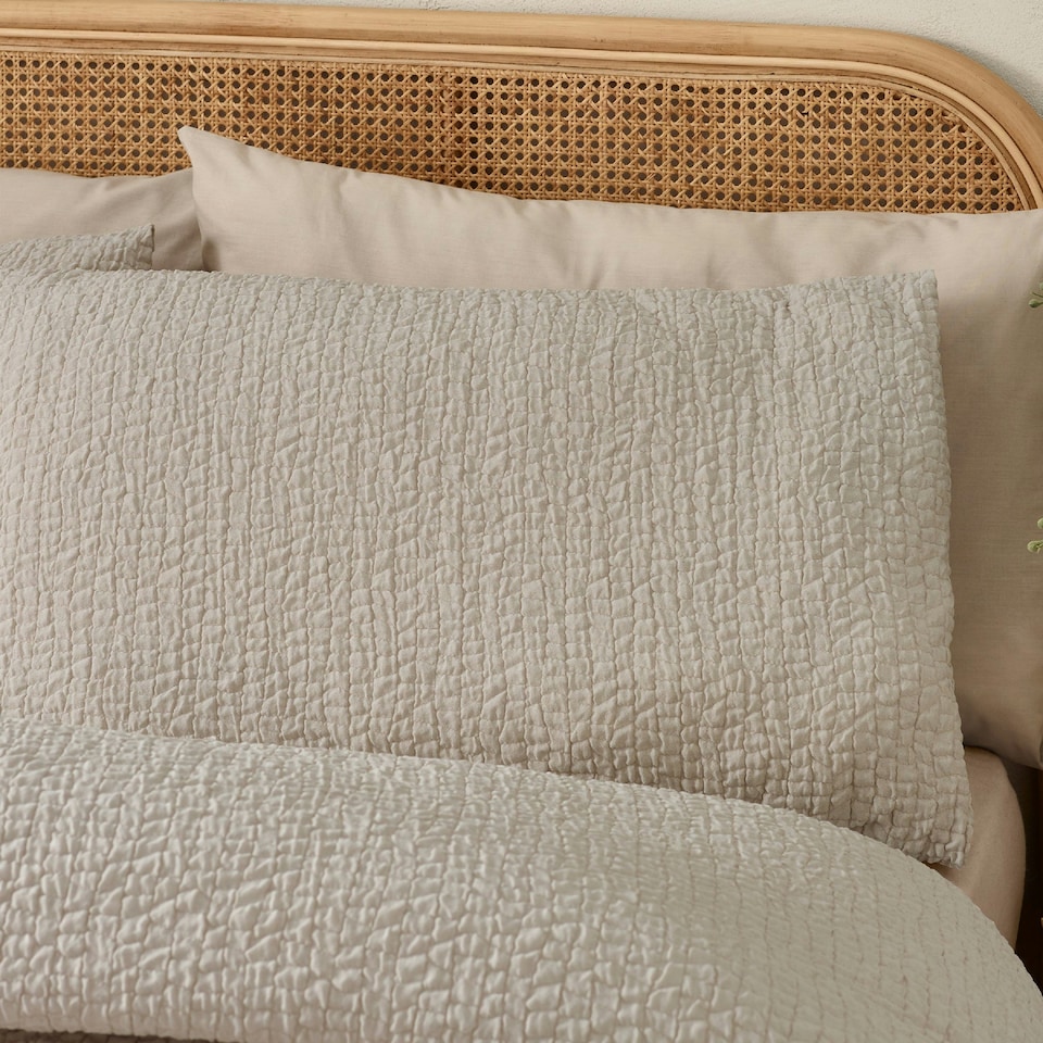 image 1 of Catherine Lansfield Crinkle Seersucker Duvet Cover Set Natural | Cream | Natural | Super King