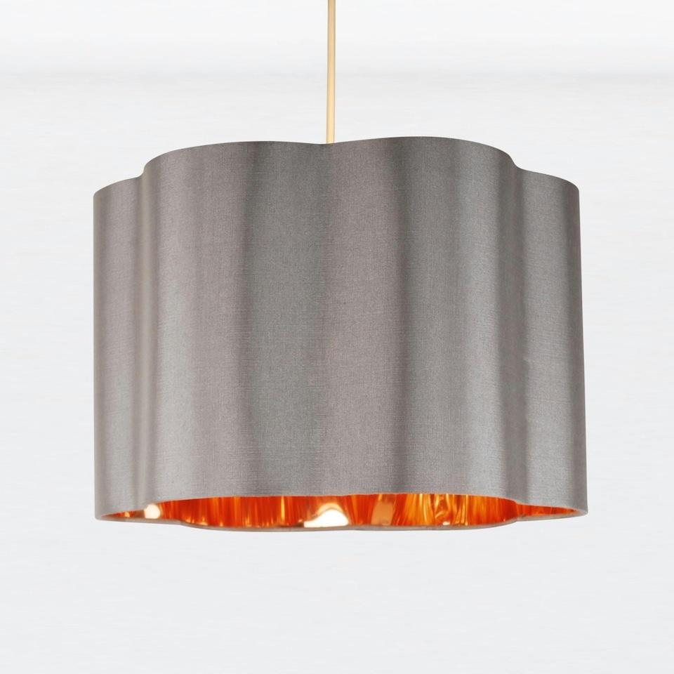 image 1 of First Choice Lighting Grey with Copper Inner Scalloped Pendant Shade Grey | Chrome