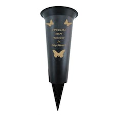 Son Plastic Spike Memorial Graveside Flower Vase With Butterfly Decoration
