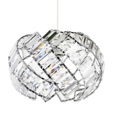 Modern Chrome Pendant Lamp Shade with Curved Strips and Acrylic Prisms