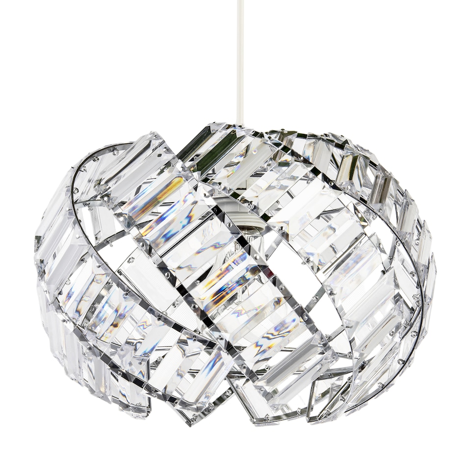 image 1 of Modern Chrome Pendant Lamp Shade with Curved Strips and Acrylic Prisms