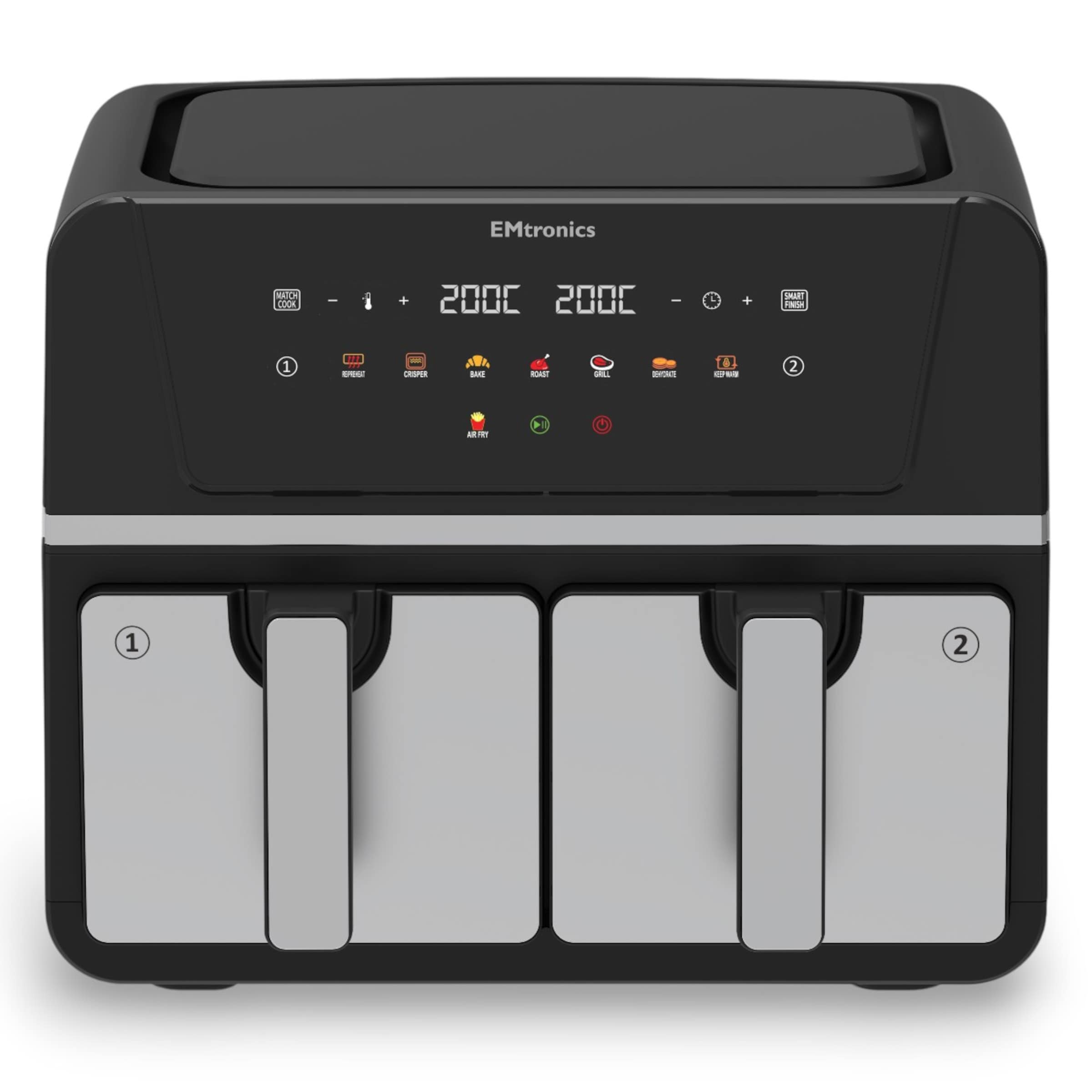 EMtronics 9L Double Basket Air Fryer - Stainless Steel