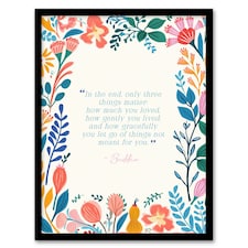 Buddhist Mindfulness Quote Floral Buddha Meditation Framed Wall Art Print