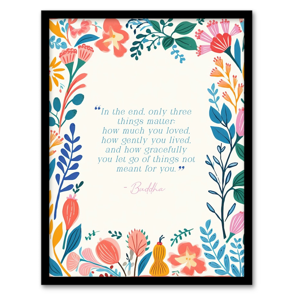 image 1 of Buddhist Mindfulness Quote Floral Buddha Meditation Framed Wall Art Print