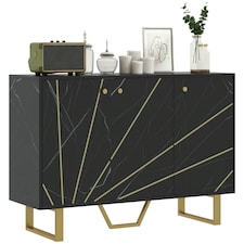 HOMCOM Sideboard Storage Cupboard with Metal Legs for Living Room, Black Black | Gold