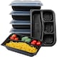 image 1 of Black 4 Compartment Meal Prep Containers With Lid Plastic Microwave Safe Food Storage Box 20pc
