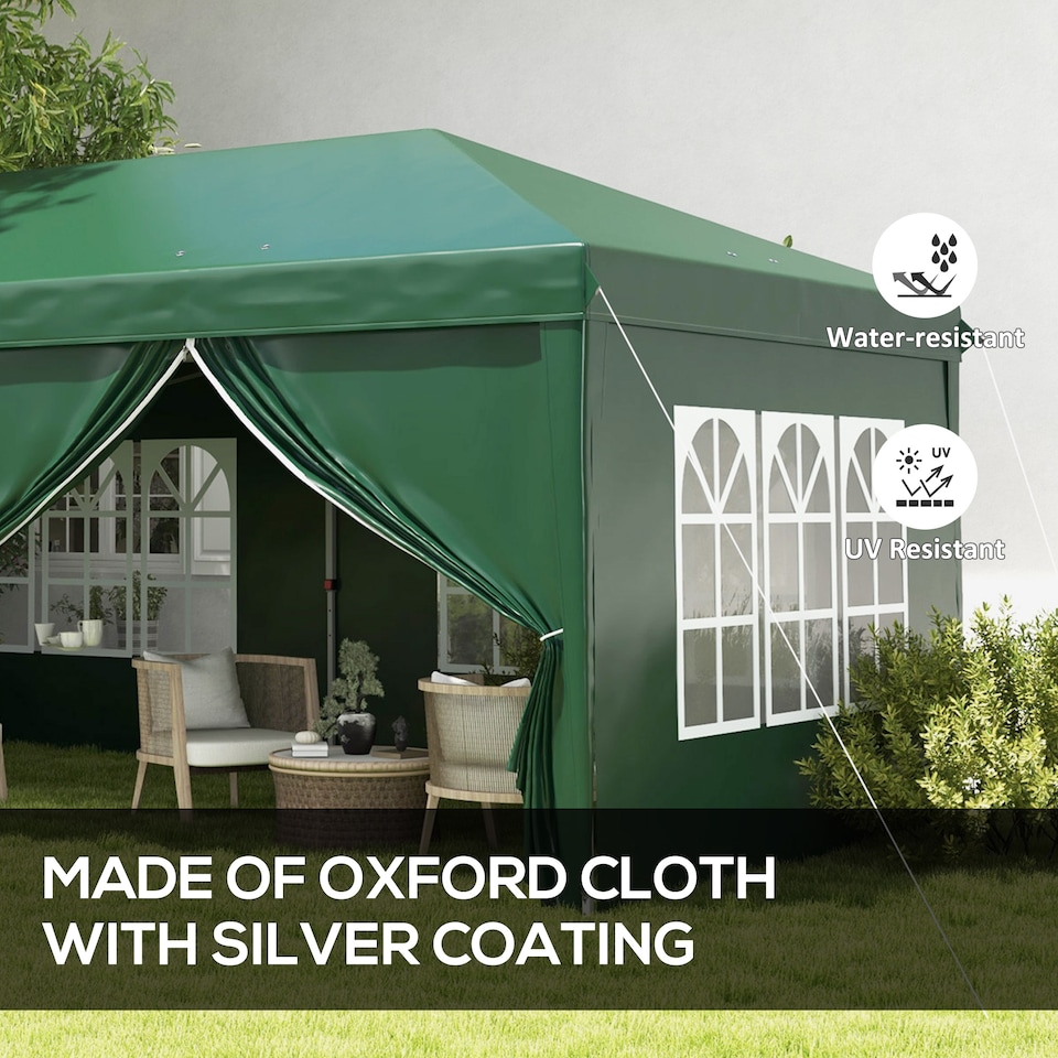 image 1 of Outsunny 3 x 6 m Garden Pop Up Gazebo, Wedding Party Tent Marquee, Water Resistant Awning Canopy with Sidewalls, Windows, Carry Bag, Green