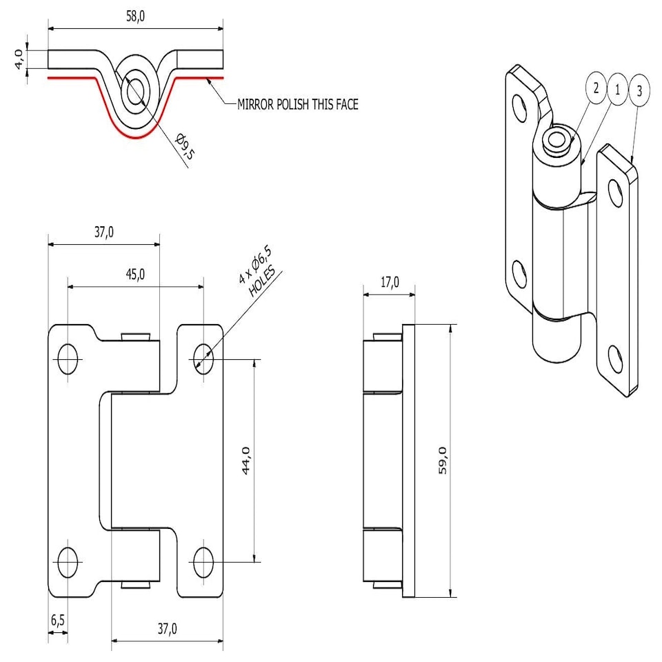 image 1 of Stainless Steel Pressed Hinge Heavy Duty 58x59mm Industrial Door Hatch Locker Silver