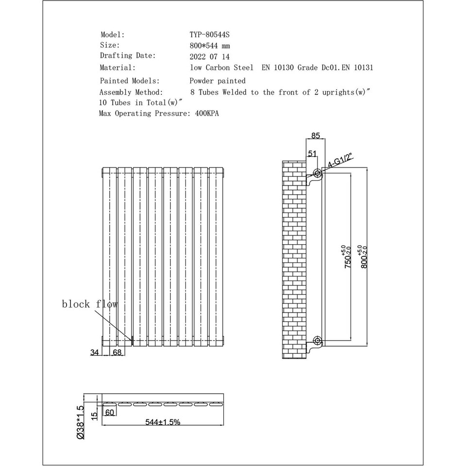 image 1 of Typhoon - Black Designer Radiator H800mm x W544mm Single Panel
