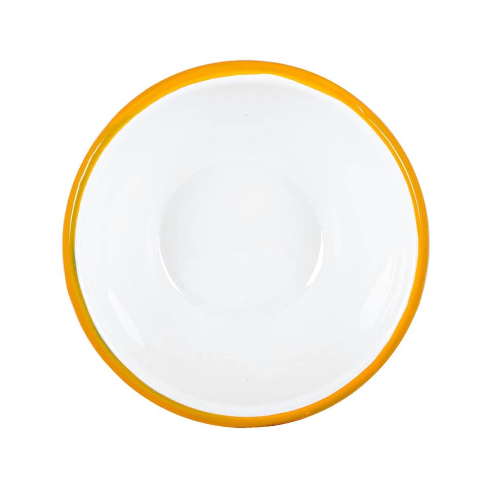 image 1 of Argon Tableware 16cm Coloured Enamel Bowls - Set of 6 - Lightweight Metal Camping Serving Bowls for Snacks, Pasta, Salad | Yellow | Yellow