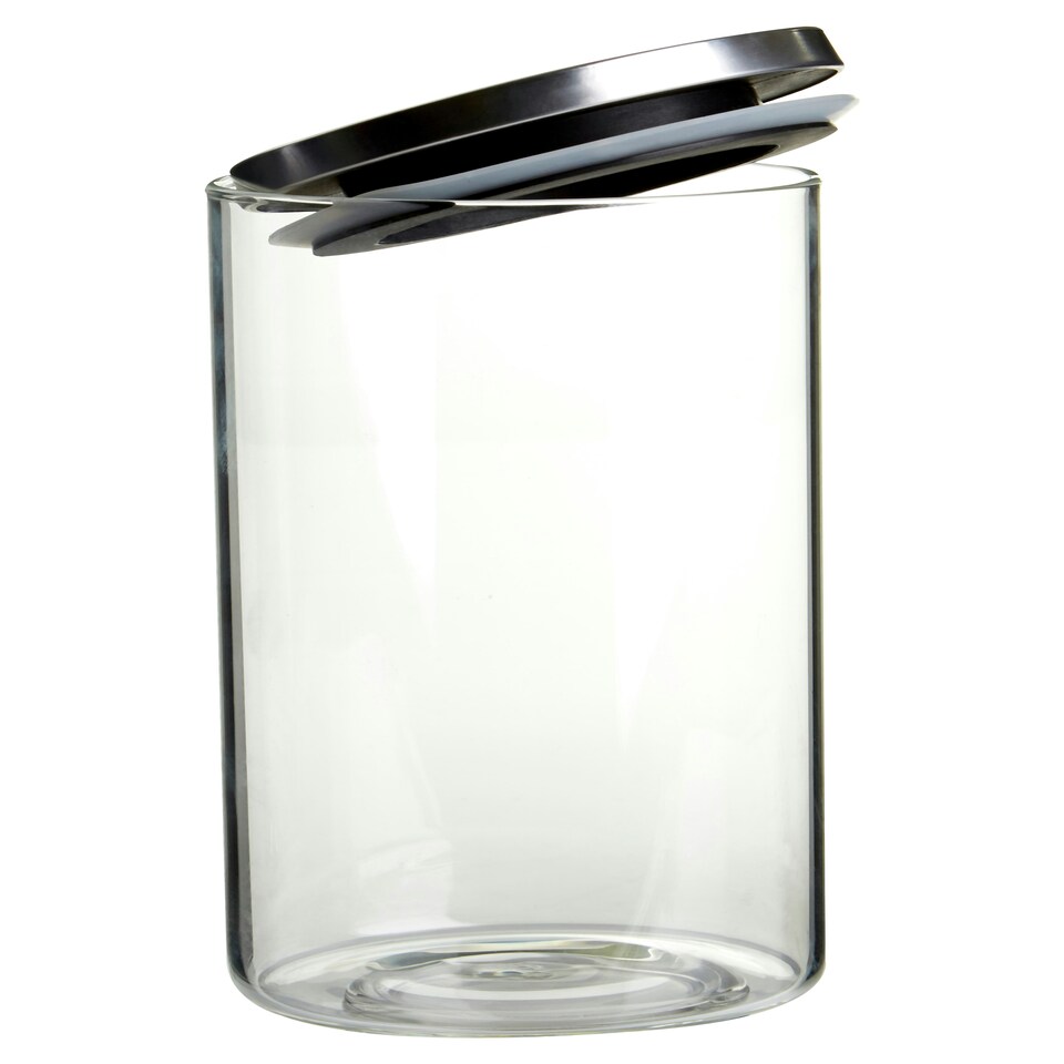 image 1 of Interiors by Premier Freska 1300ml Storage Jar, Clear Glass with Airtight Silicone Seal and Metallic Lid