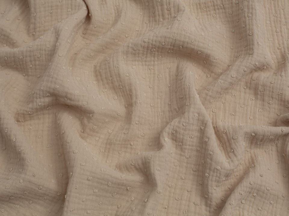Beige Swiss Dot Cotton Double Gauze Fabric for Dressmaking, 140cm / 55" Wide - per metre