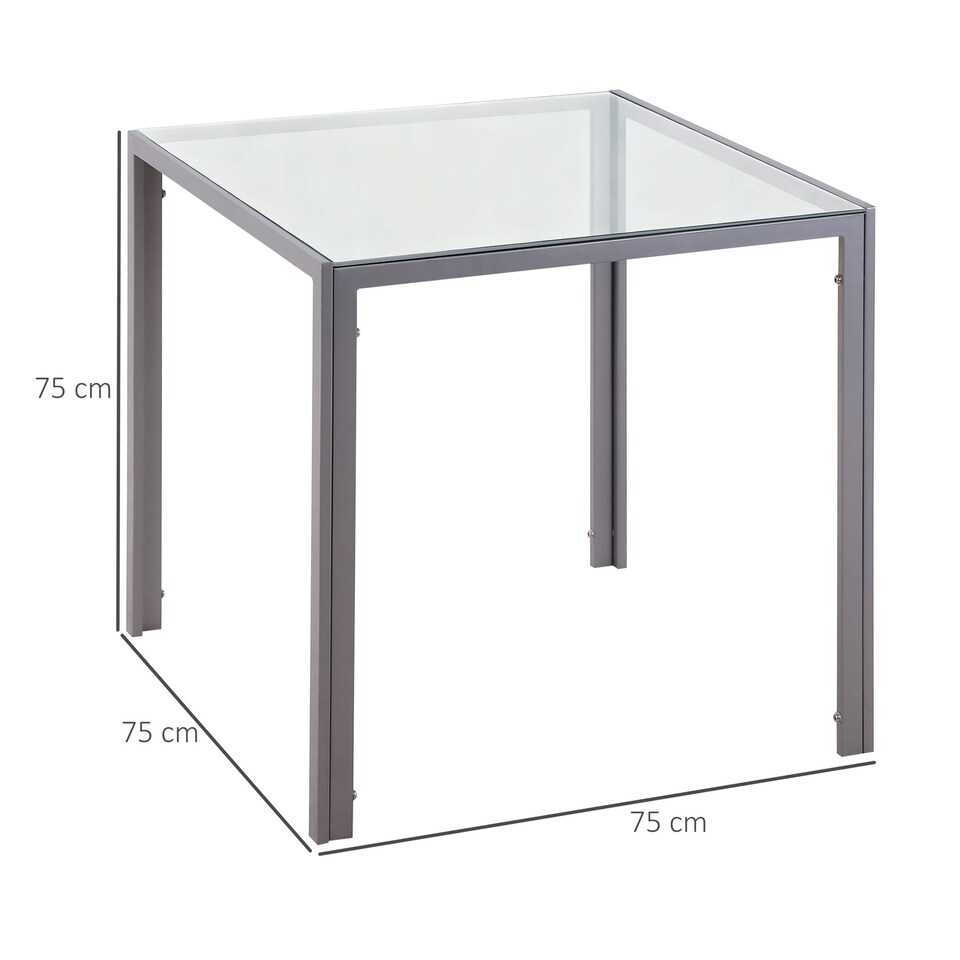 image 1 of HOMCOM Modern Square Dining Table for 2-4 People, with Glass Top & Metal Legs for Dining Room, Living Room, Grey