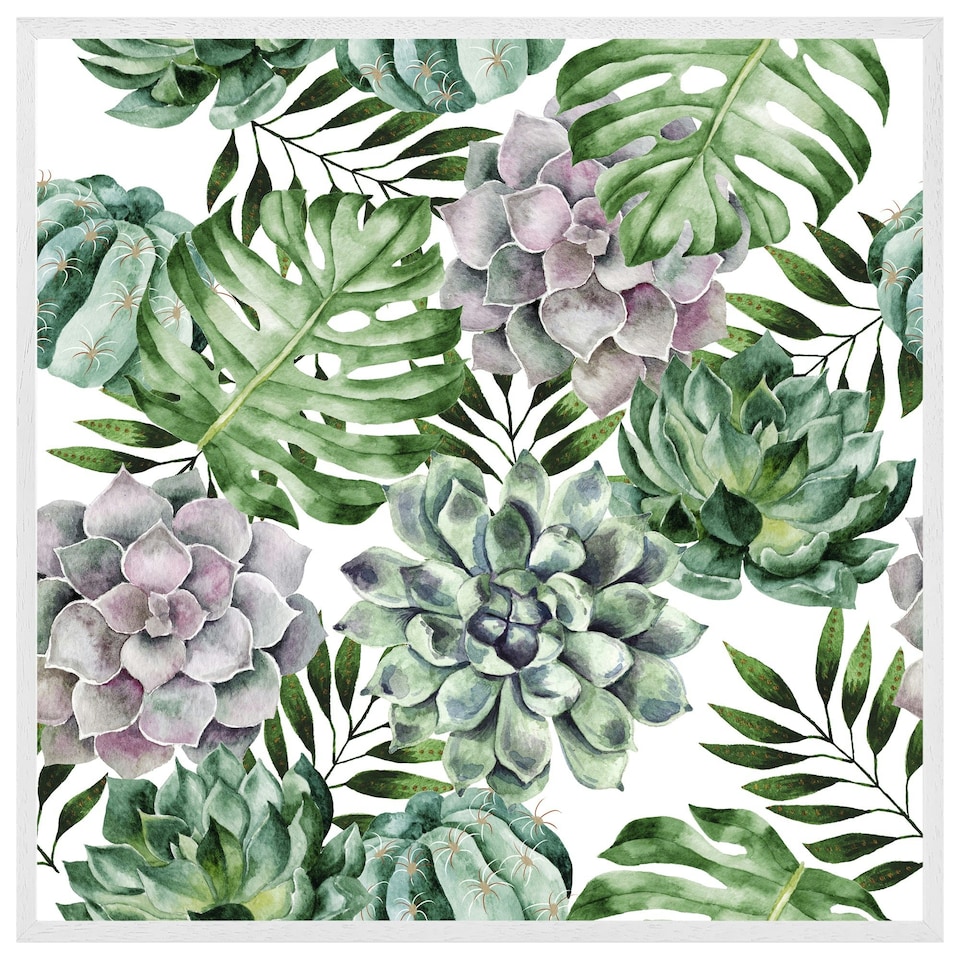 image 1 of Watercolour botanical leaves (Picture Frame) White | XL