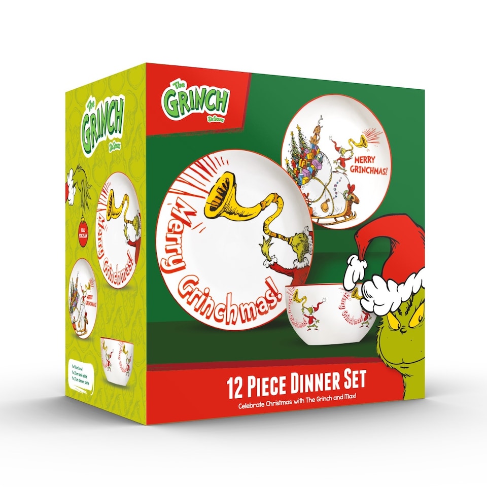 image 1 of The Grinch Merry Grinchmas 12 Piece Dinner Set Christmas Dinnerware