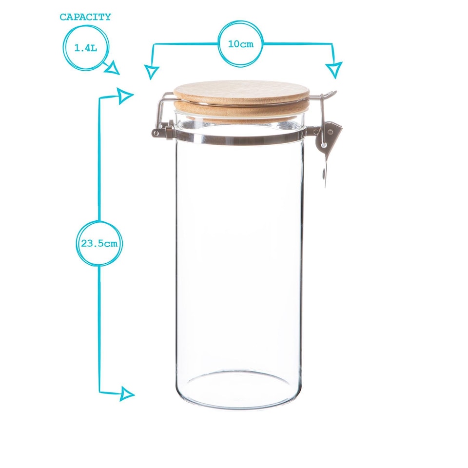 image 1 of Argon Tableware Glass Storage Jar with Wooden Clip Lid - 1.4 Litre