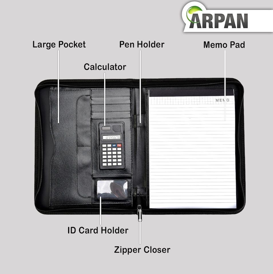 image 1 of ARPAN A4 Conference Folder Portfolio – Executive Business Organiser with Calculator, Writing Pad, Pen Holder & Document Storage for Office, Meetings & Interviews