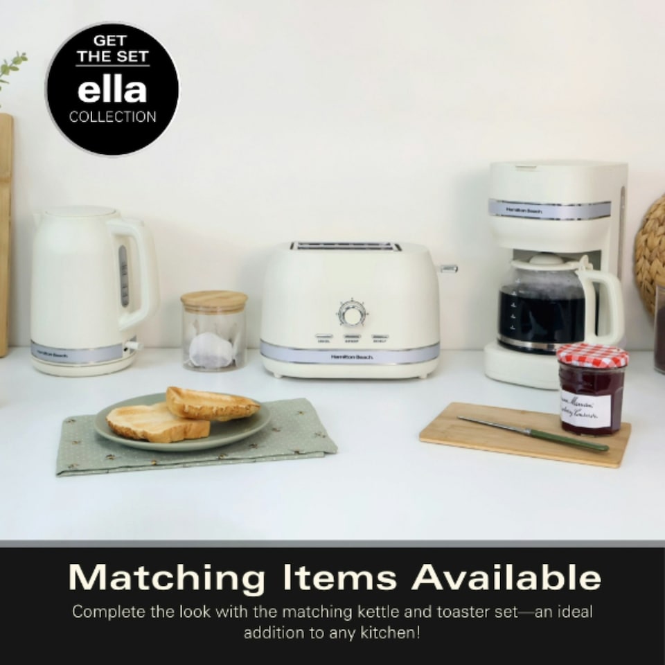 image 1 of Hamilton Beach 1.7L Kettle, 2 Slot Toaster, Coffee Machine & 20L, 700W Microwave Set - Ella Collection - Cream