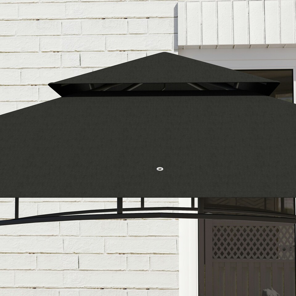 image 1 of Outsunny 8' x 5' Grill Gazebo Canopy with 2 Side Shelves, Hook, Dark Grey