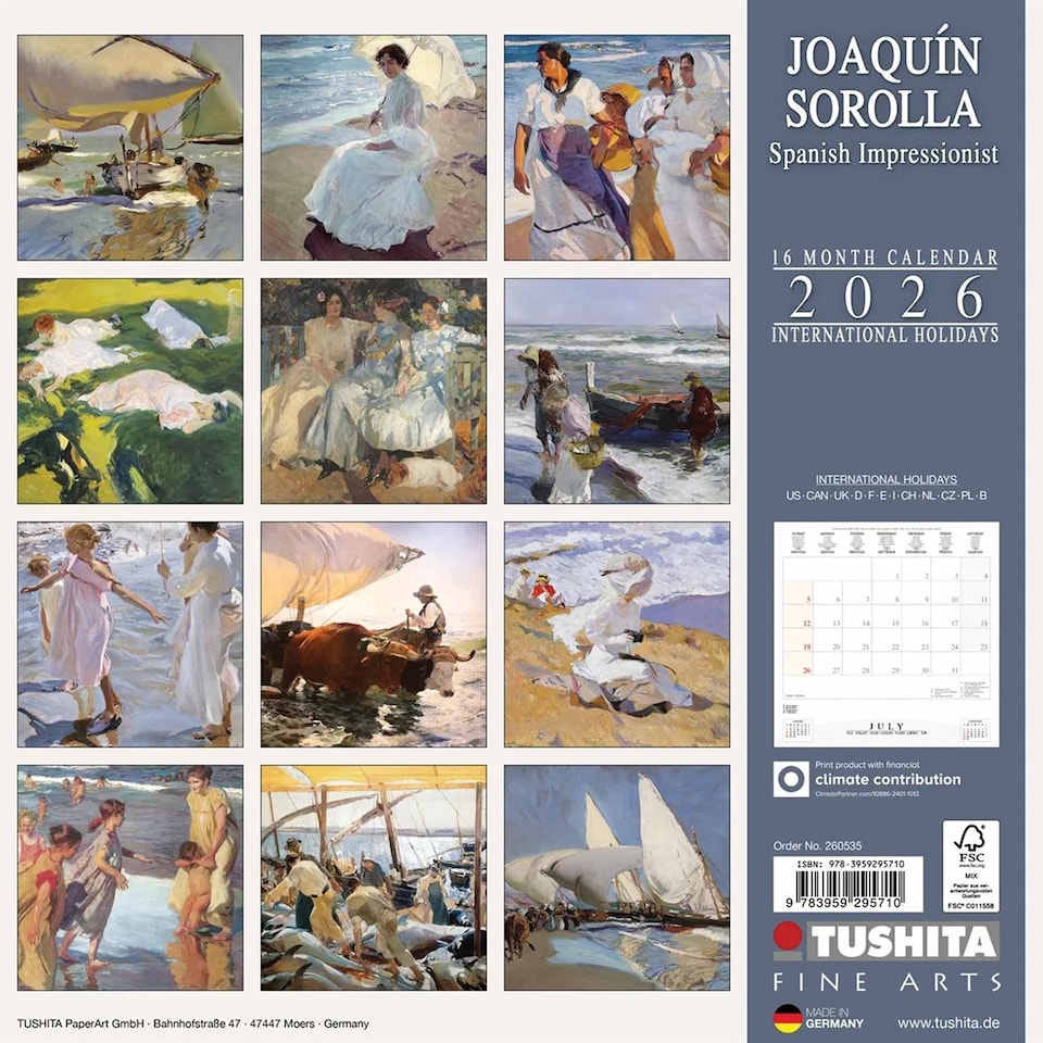 image 1 of Joaquin Sorolla Calendar 2026, Wall Calendars, Month To View, Art, Gift