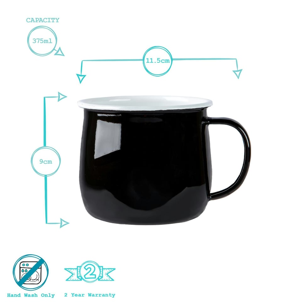 image 1 of Argon Tableware Coloured Enamel Belly Mugs - 375ml - Black - Pack of 6