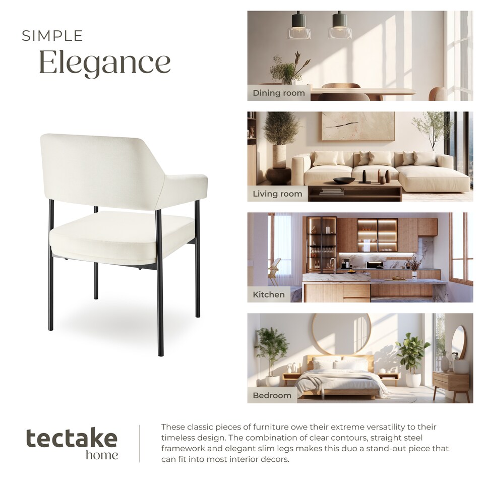 image 1 of Armchair Doe - durable fabric, black powder-coated legs, 120 kg load, 58 x 62 x 85 cm | White | Woven fabric off-white/black | 6